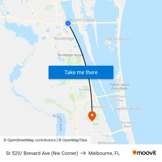 Sr 520/ Brevard Ave (Nw Corner) to Melbourne, FL map