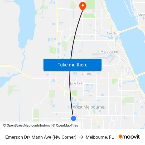 Emerson Dr/ Mann Ave (Nw Corner) to Melbourne, FL map