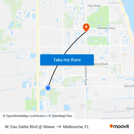 W. Eau Gallie Blvd @ Wawa to Melbourne, FL map