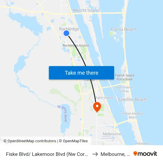 Fiske Blvd/ Lakemoor Blvd (Nw Corner) to Melbourne, FL map