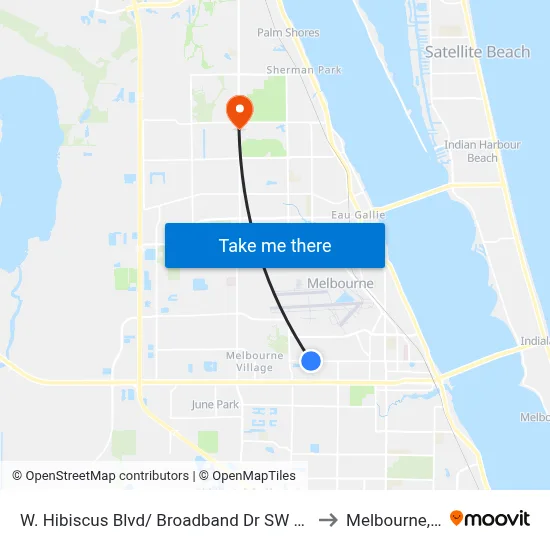 W. Hibiscus Blvd/ Broadband Dr SW Corner to Melbourne, FL map
