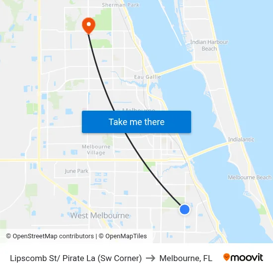 Lipscomb St/ Pirate La (Sw Corner) to Melbourne, FL map