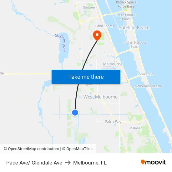 Pace Ave/ Glendale Ave to Melbourne, FL map