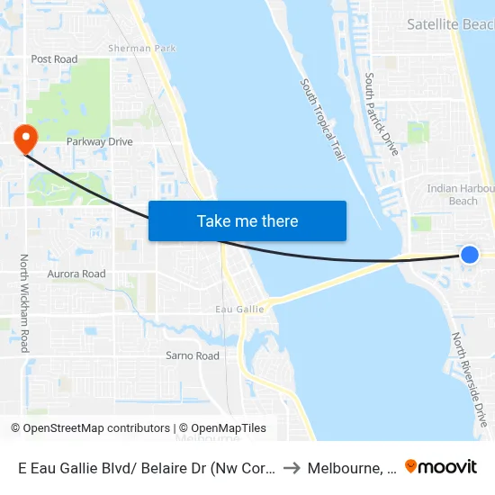 E Eau Gallie Blvd/ Belaire Dr (Nw Corner) to Melbourne, FL map