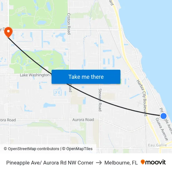 Pineapple Ave/ Aurora Rd NW Corner to Melbourne, FL map
