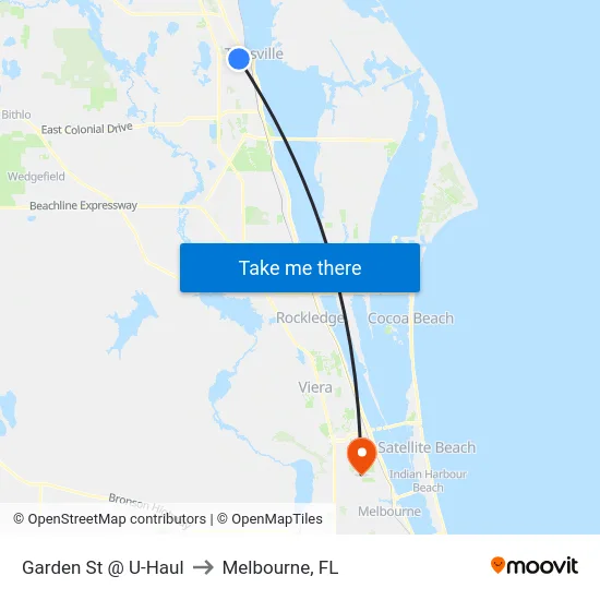Garden St @ U-Haul to Melbourne, FL map