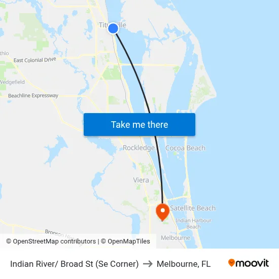 Indian River/ Broad St (Se Corner) to Melbourne, FL map