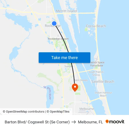 Barton Blvd/ Cogswell St (Se Corner) to Melbourne, FL map