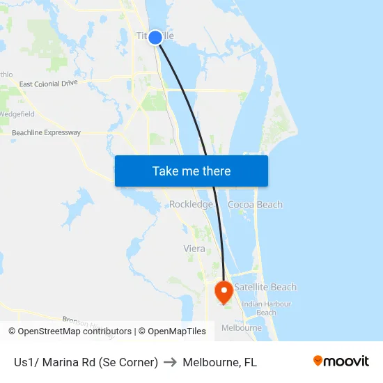 Us1/ Marina Rd (Se Corner) to Melbourne, FL map