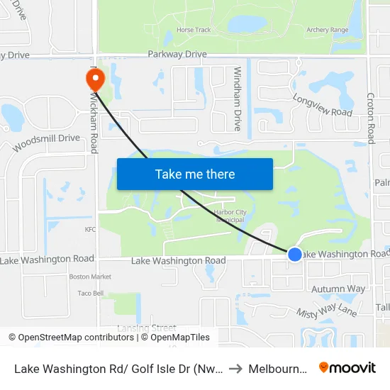 Lake Washington Rd/ Golf Isle Dr (Nw Corner) to Melbourne, FL map