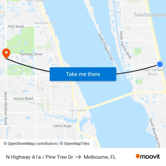 N Highway A1a / Pine Tree Dr to Melbourne, FL map
