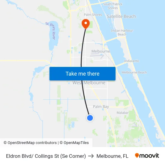 Eldron Blvd/ Collings St (Se Corner) to Melbourne, FL map