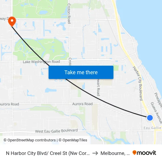 N Harbor City Blvd/ Creel St (Nw Corner) to Melbourne, FL map