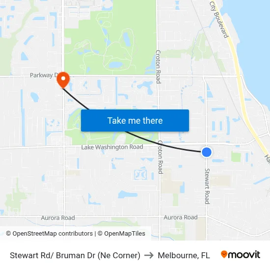 Stewart Rd/ Bruman Dr (Ne Corner) to Melbourne, FL map