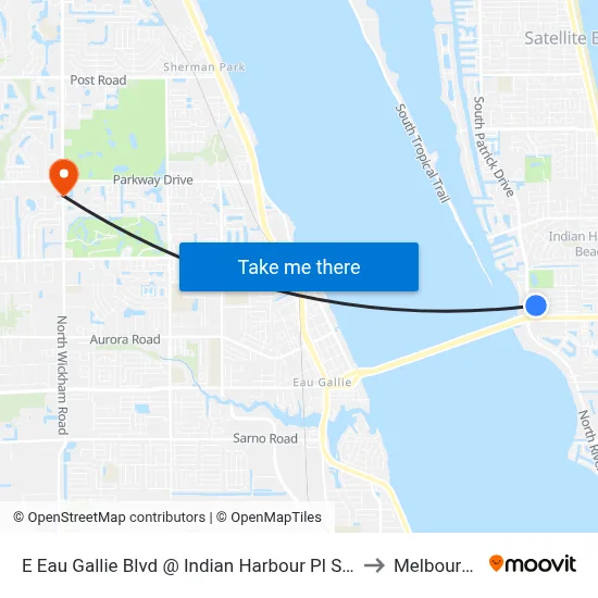 E Eau Gallie Blvd @ Indian Harbour Pl Shopping Center to Melbourne, FL map