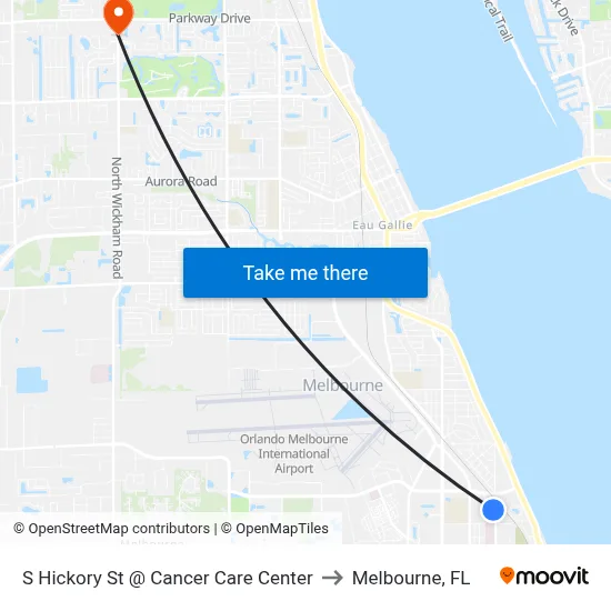 S Hickory St @ Cancer Care Center to Melbourne, FL map