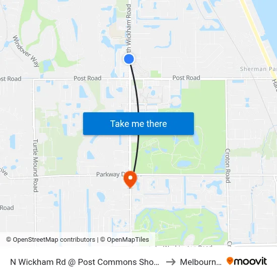 N Wickham Rd @ Post Commons Shopping Center to Melbourne, FL map