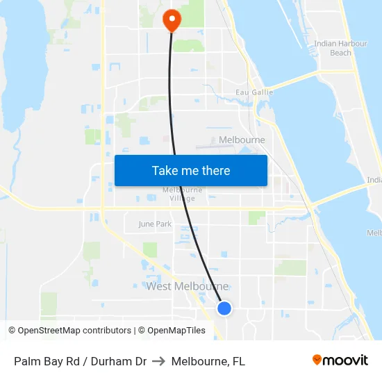Palm Bay Rd / Durham Dr to Melbourne, FL map