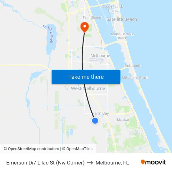 Emerson Dr/ Lilac St (Nw Corner) to Melbourne, FL map