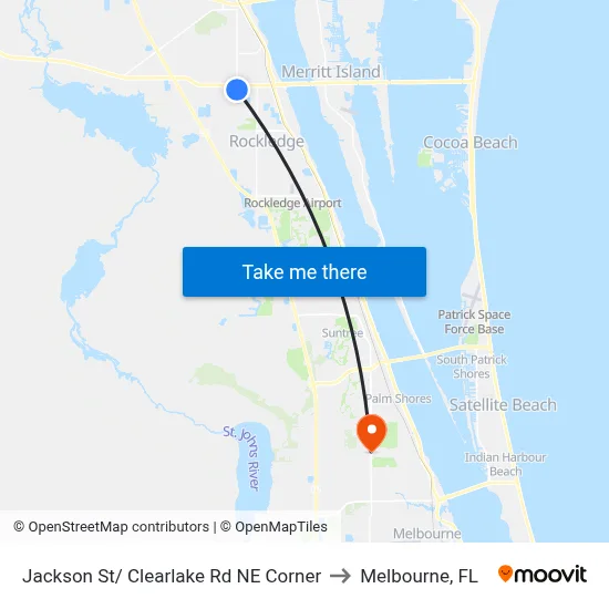 Jackson St/ Clearlake Rd NE Corner to Melbourne, FL map