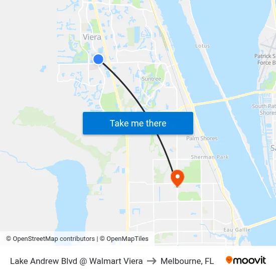 Lake Andrew Blvd @ Walmart Viera to Melbourne, FL map