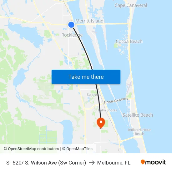 Sr 520/ S. Wilson Ave (Sw Corner) to Melbourne, FL map