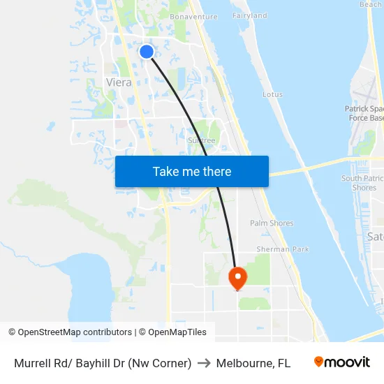 Murrell Rd/ Bayhill Dr (Nw Corner) to Melbourne, FL map