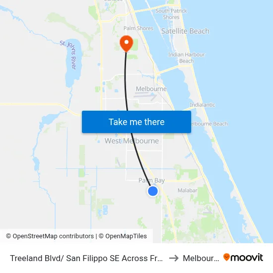 Treeland Blvd/ San Filippo SE Across From Park Apartments to Melbourne, FL map