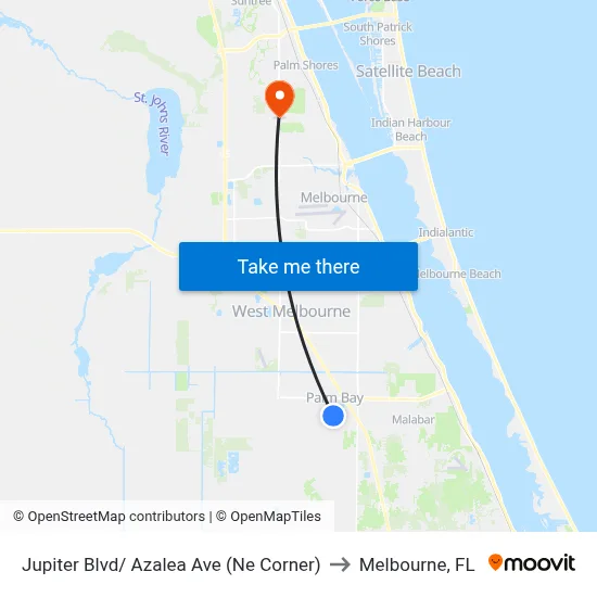 Jupiter Blvd/ Azalea Ave (Ne Corner) to Melbourne, FL map