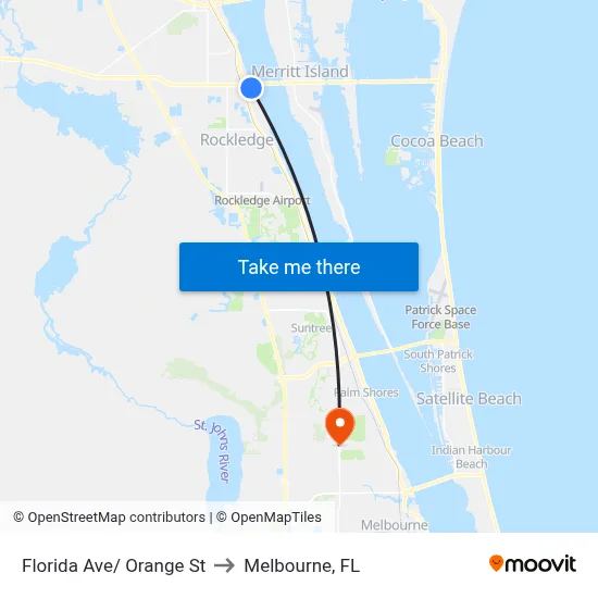 Florida Ave/ Orange St to Melbourne, FL map