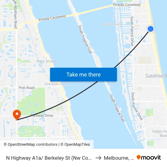 N Highway A1a/ Berkeley St (Nw Corner) to Melbourne, FL map