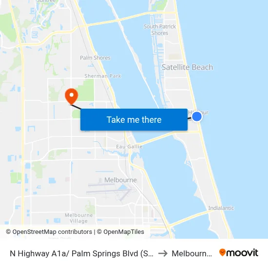 N Highway A1a/ Palm Springs Blvd (Se Corner) to Melbourne, FL map