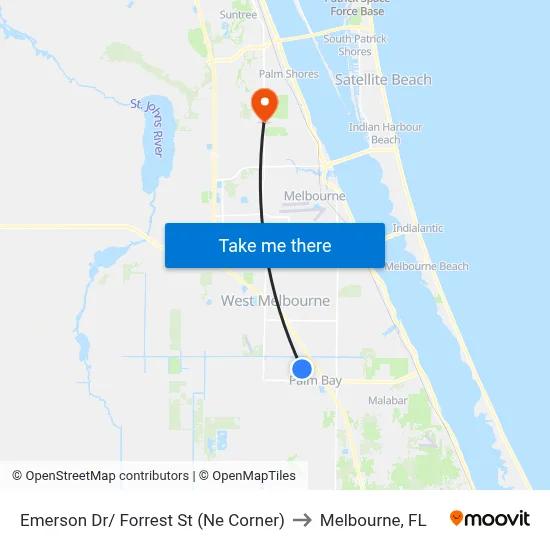 Emerson Dr/ Forrest St (Ne Corner) to Melbourne, FL map