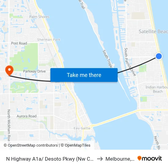 N Highway A1a/ Desoto Pkwy (Nw Corner) to Melbourne, FL map