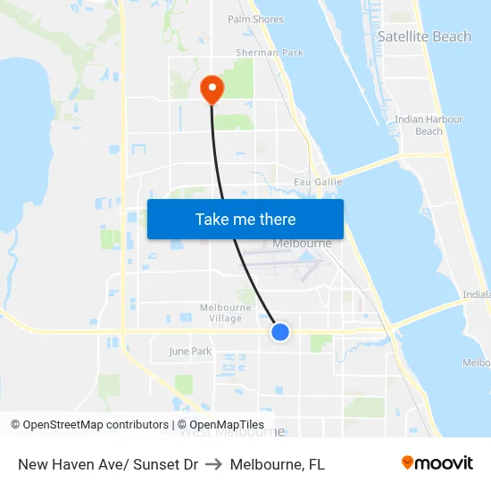 New Haven Ave/ Sunset Dr to Melbourne, FL map