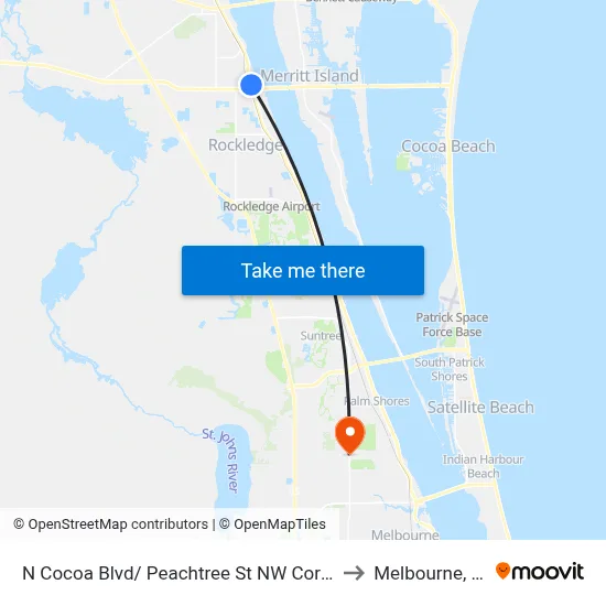 N Cocoa Blvd/ Peachtree St NW Corner to Melbourne, FL map