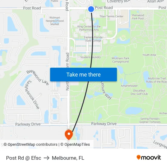 Post Rd @ Efsc to Melbourne, FL map