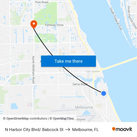 N Harbor City Blvd/ Babcock St to Melbourne, FL map