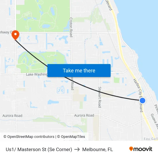 Us1/ Masterson St (Se Corner) to Melbourne, FL map