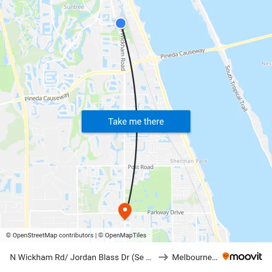 N Wickham Rd/ Jordan Blass Dr (Se Corner) to Melbourne, FL map