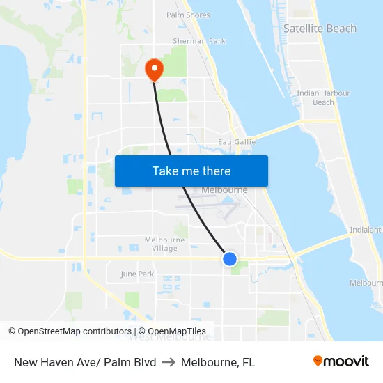 New Haven Ave/ Palm Blvd to Melbourne, FL map