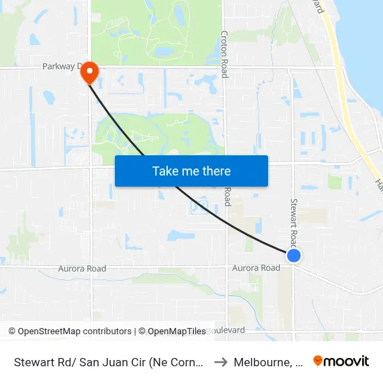 Stewart Rd/ San Juan Cir (Ne Corner) to Melbourne, FL map