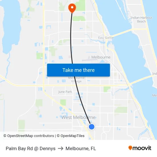 Palm Bay Rd @ Dennys to Melbourne, FL map