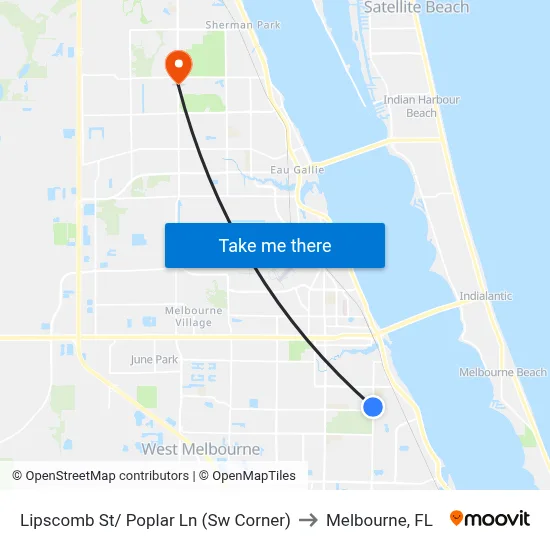 Lipscomb St/ Poplar Ln (Sw Corner) to Melbourne, FL map
