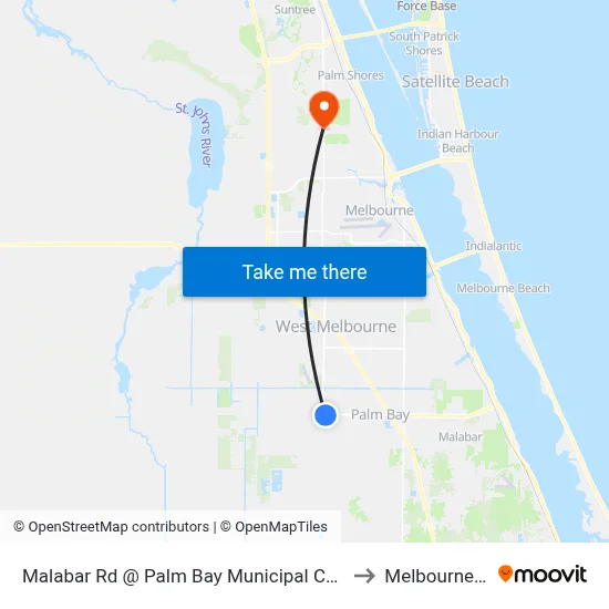Malabar Rd @ Palm Bay Municipal Complex to Melbourne, FL map