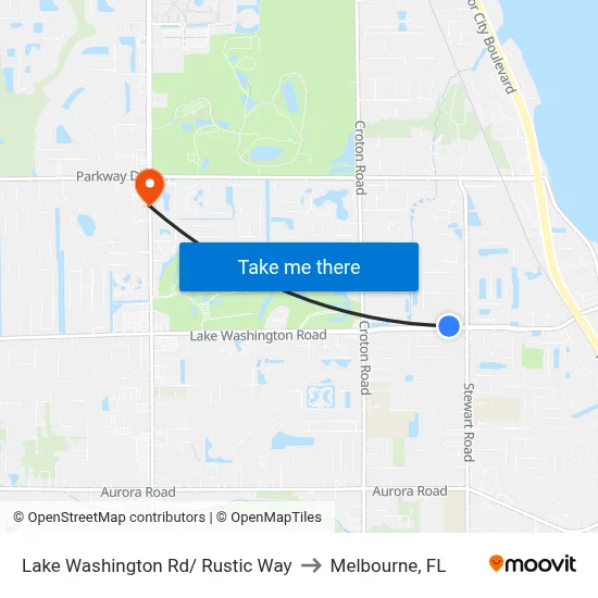Lake Washington Rd/ Rustic Way to Melbourne, FL map