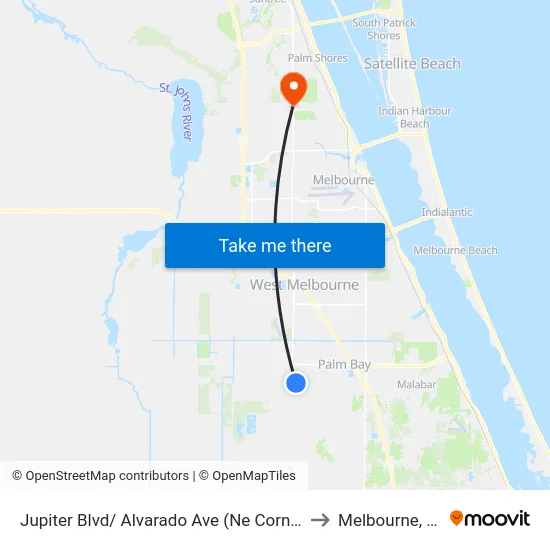 Jupiter Blvd/ Alvarado Ave (Ne Corner) to Melbourne, FL map