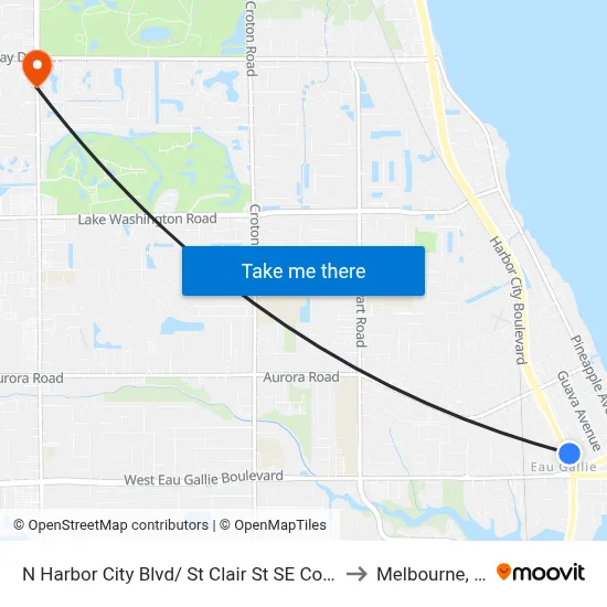 N Harbor City Blvd/ St Clair St SE Corner to Melbourne, FL map