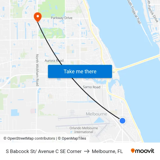S Babcock St/ Avenue C SE Corner to Melbourne, FL map