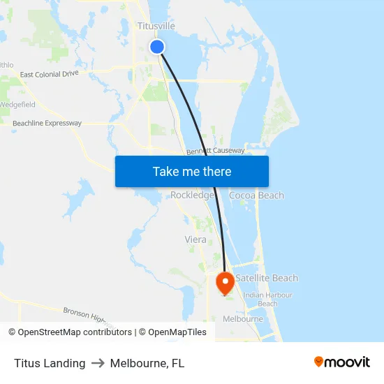 Titus Landing to Melbourne, FL map